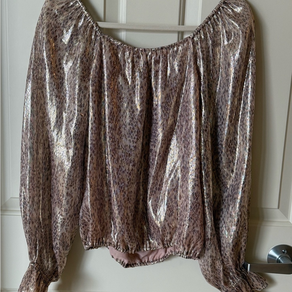 Ramy Brook Printed Abby Top • Metallic Sheer Blouse • NWT • XS - Picture 4 of 5